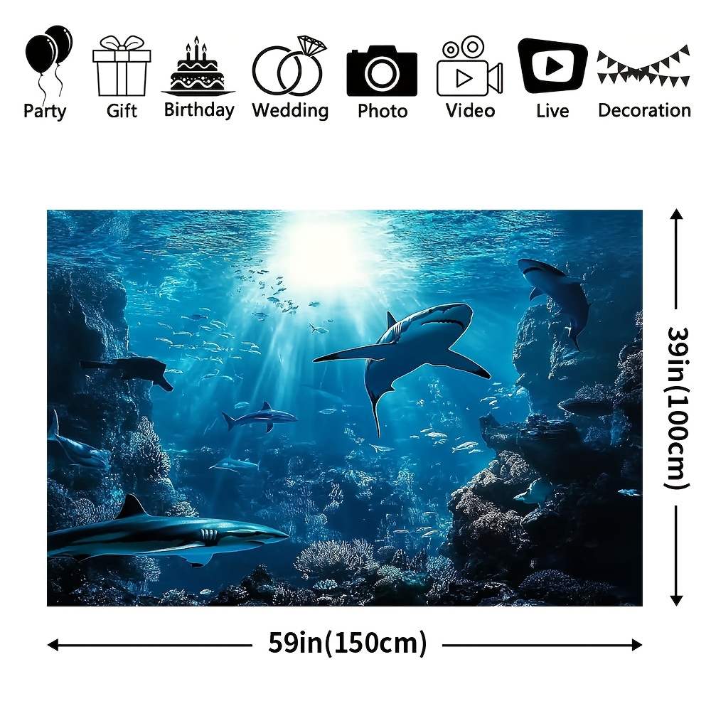 Majestic Deep Sea Shark Wall T - Aquarium Blue Marine ulasan dan harga