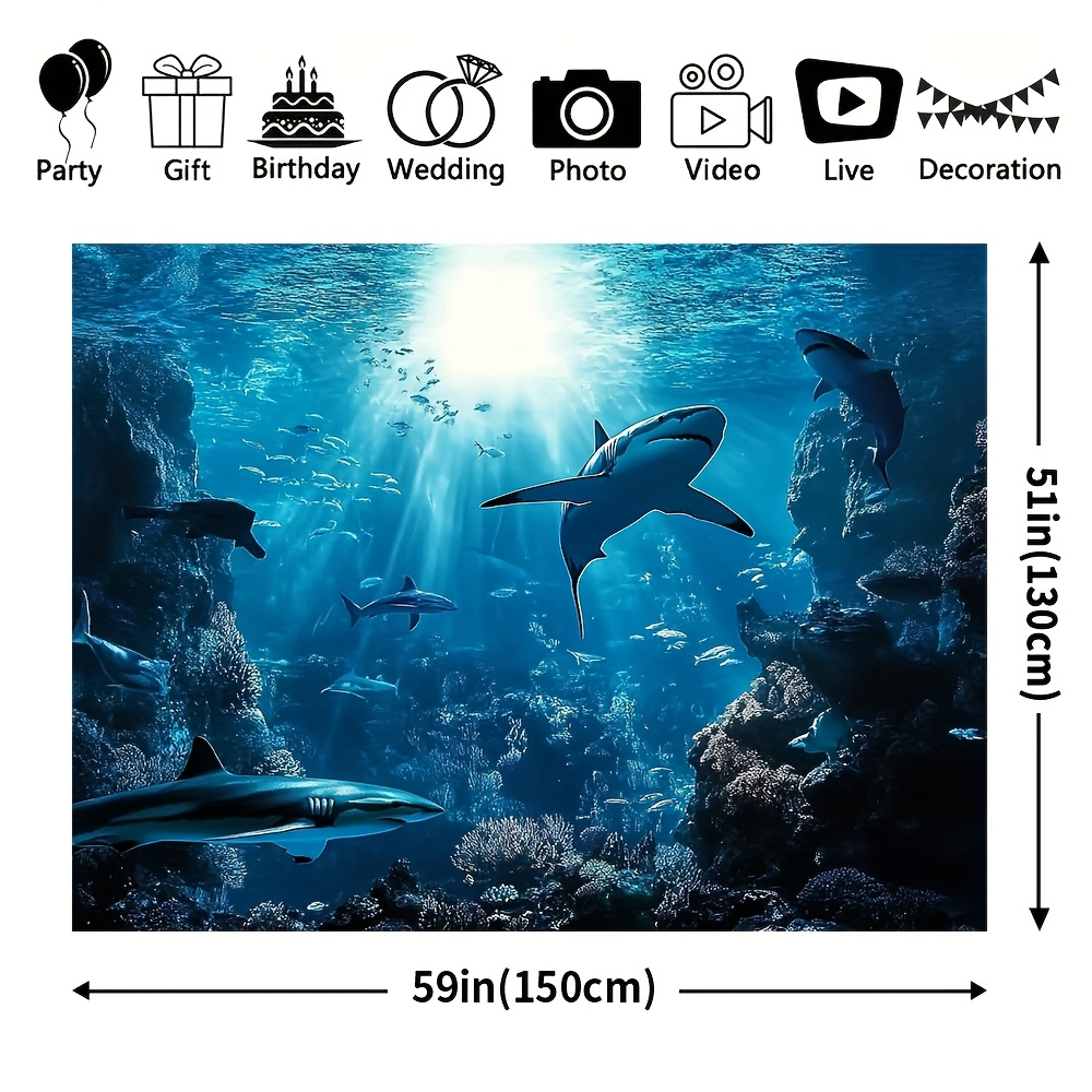 Majestic Deep Sea Shark Wall T - Aquarium Blue Marine ulasan dan harga