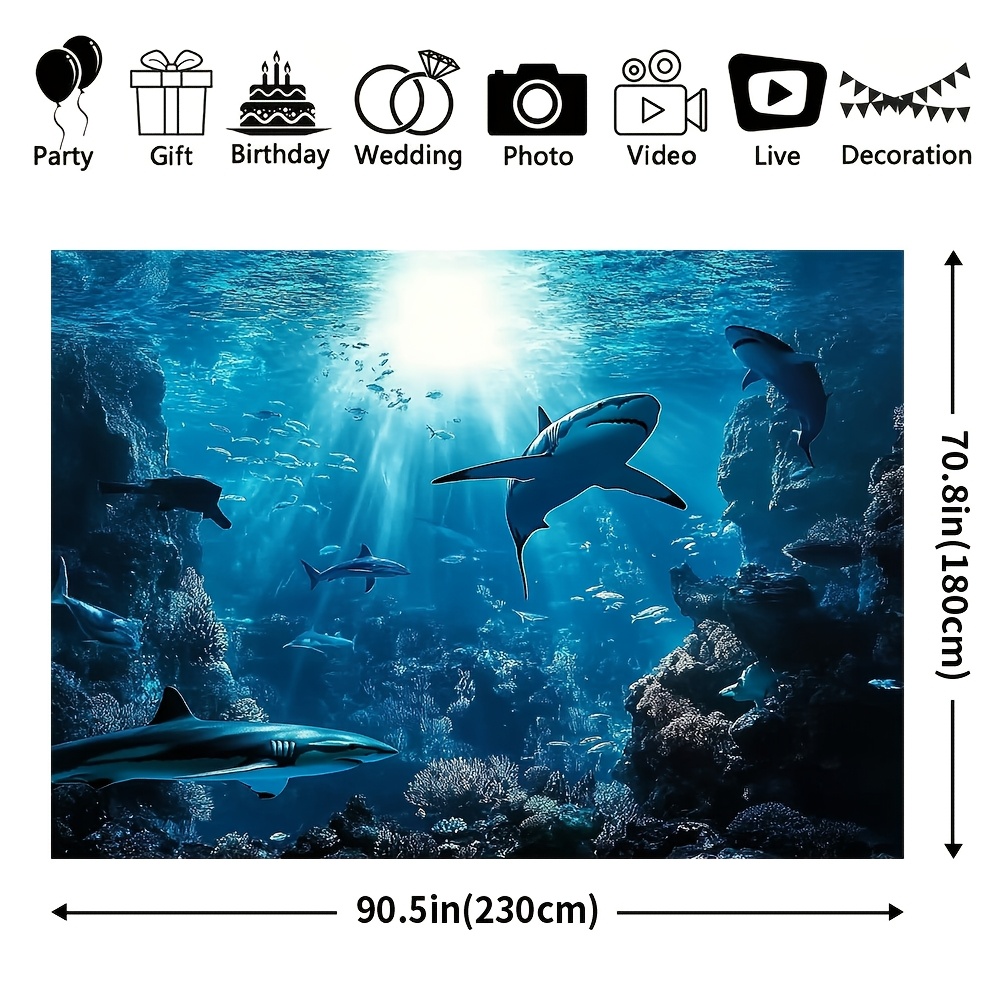 Majestic Deep Sea Shark Wall T - Aquarium Blue Marine ulasan dan harga